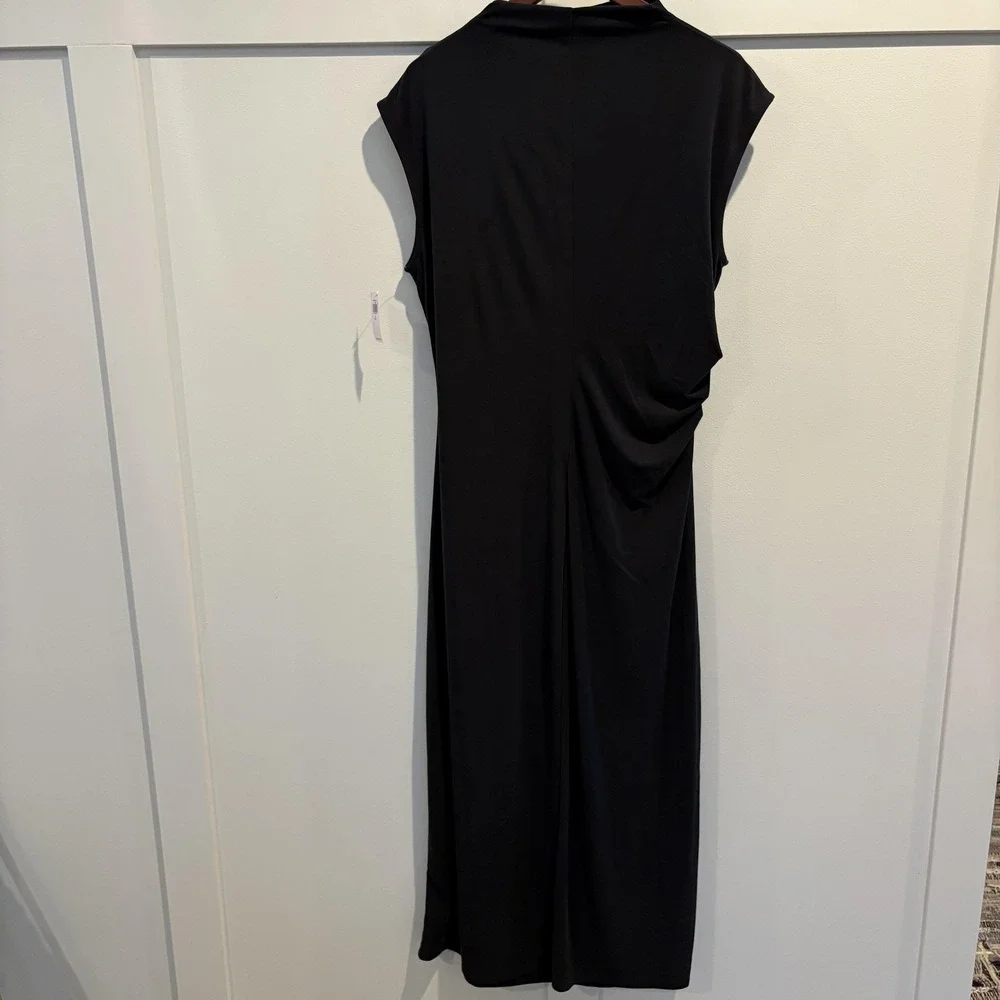 NWT Old Navy Dress Women XL Tall Black Rib Knit Mock Neck Maxi Ruched Sleeveless - Picture 8 of 13